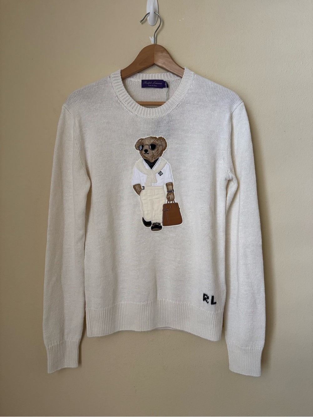 Ralph Lauren Purple Label New Silk Linen Bear Sweater Knit Cream XS